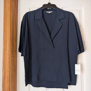 Ophelia Roe Navy Blue Popover V Neck Top Women’s Medium NWT